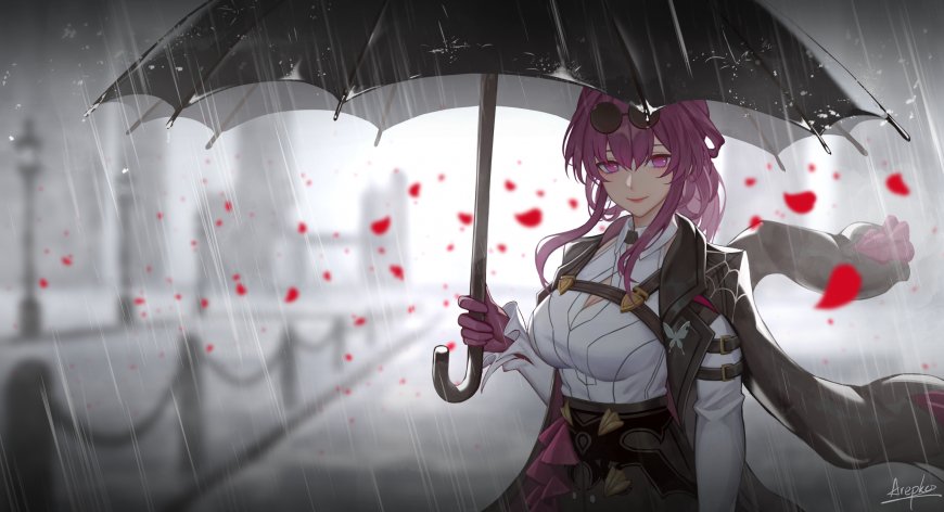 崩坏星穹铁道卡芙卡雨中持伞紫发少女暗灰动