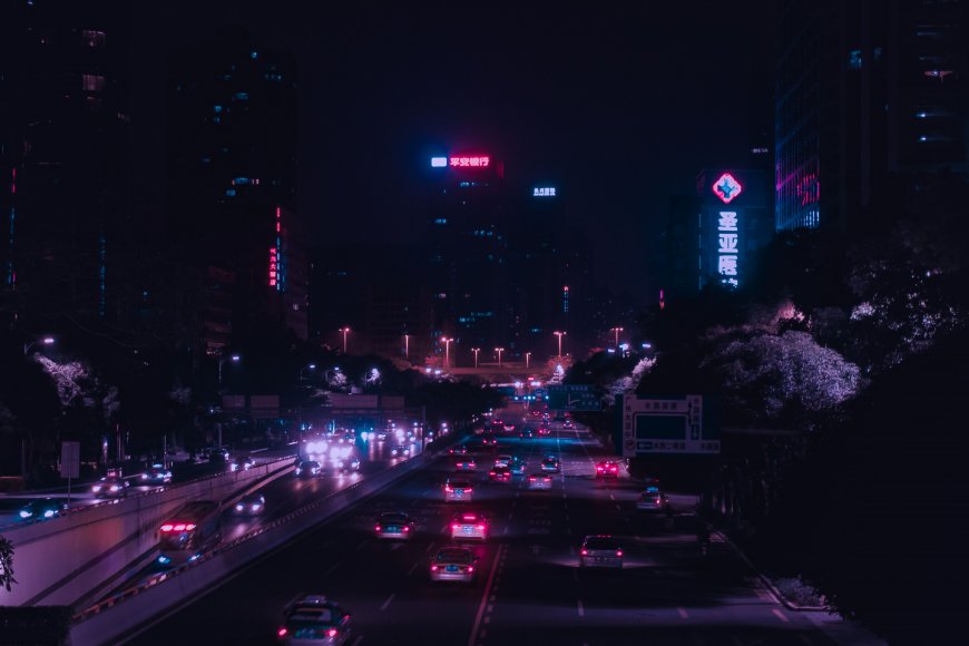 城市夜景车流霓虹紫蓝风景电脑壁纸