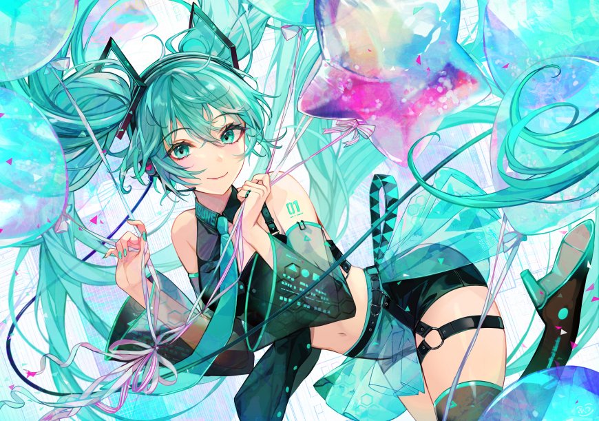 初音未来青发双马尾蓝紫梦幻动漫电脑壁纸
