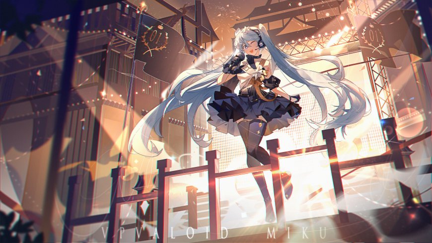 初音未来舞台表演暖金动漫电脑壁纸