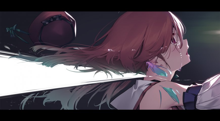 动漫少女侧颜泪光紫粉唯美电脑壁纸
