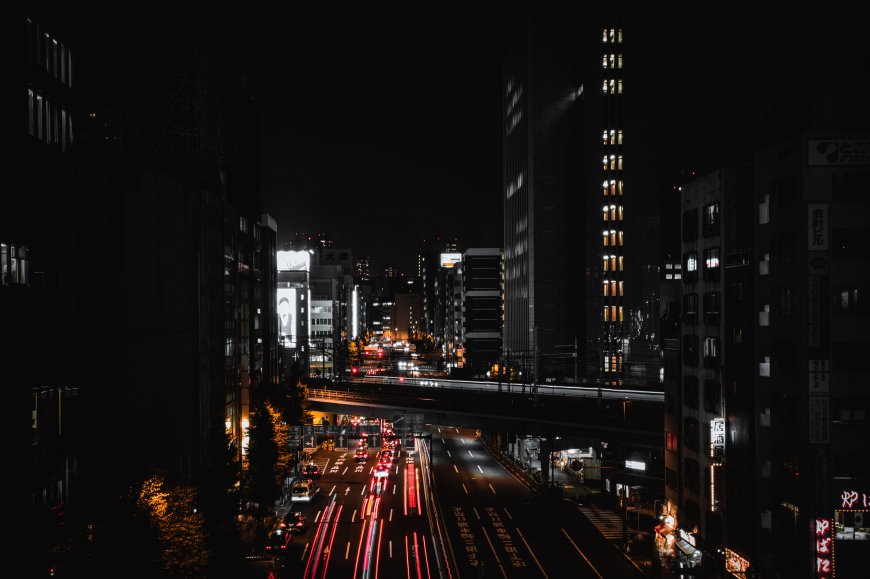都市夜景车流光轨暗金城市建筑电脑壁纸