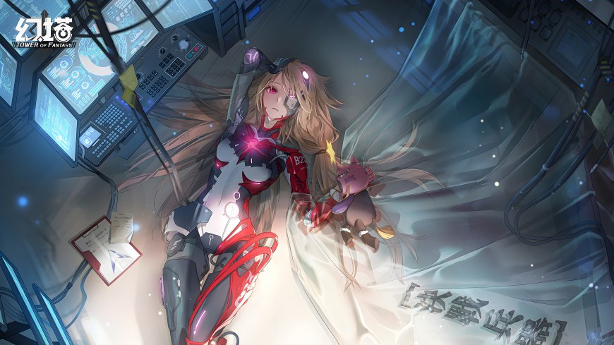 幻塔艾莉丝红白机甲少女蓝紫科幻动漫电脑壁