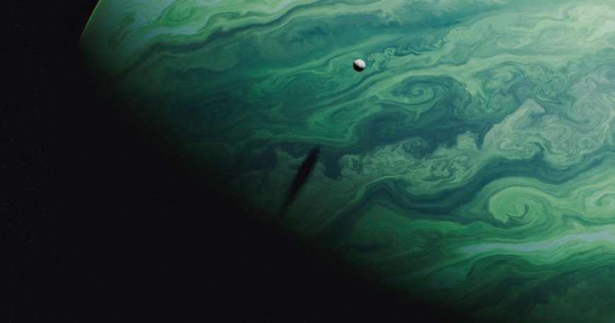 绿色气态巨行星漩涡纹理暗绿太空科幻电脑壁