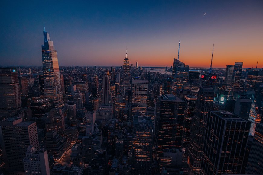纽约曼哈顿夜景天际线橙蓝城市建筑电脑壁纸