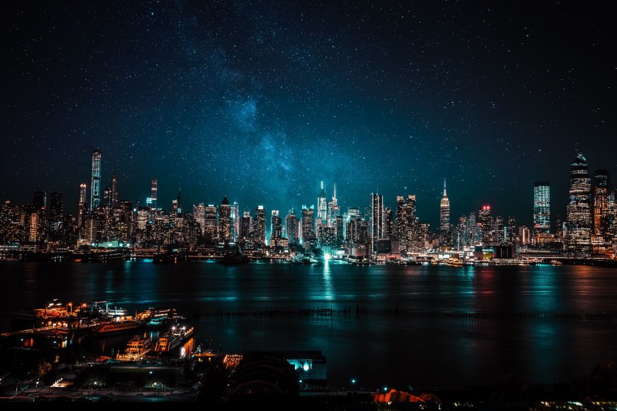 纽约夜景星空璀璨蓝黑城市建筑电脑壁纸