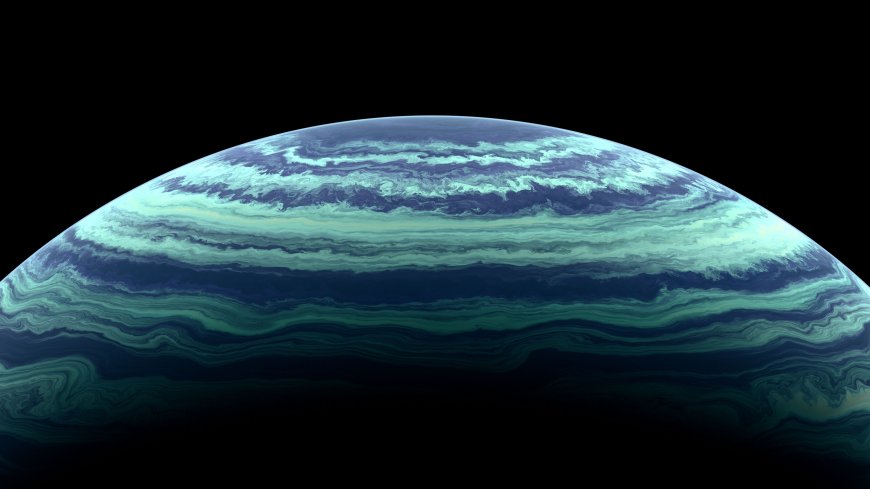 气态巨行星蓝绿漩涡暗黑太空科幻电脑壁纸