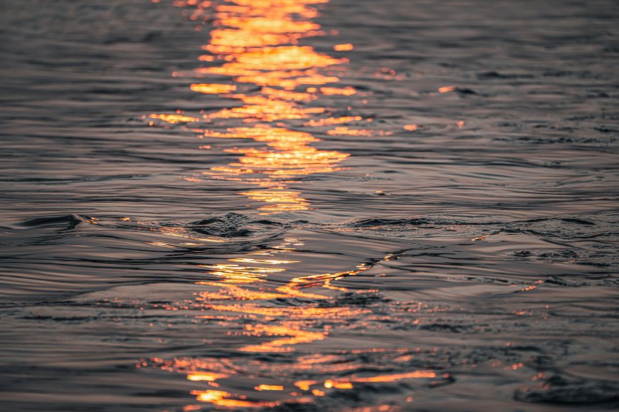 夕阳余晖水面波光粼粼暖金风景电脑壁纸