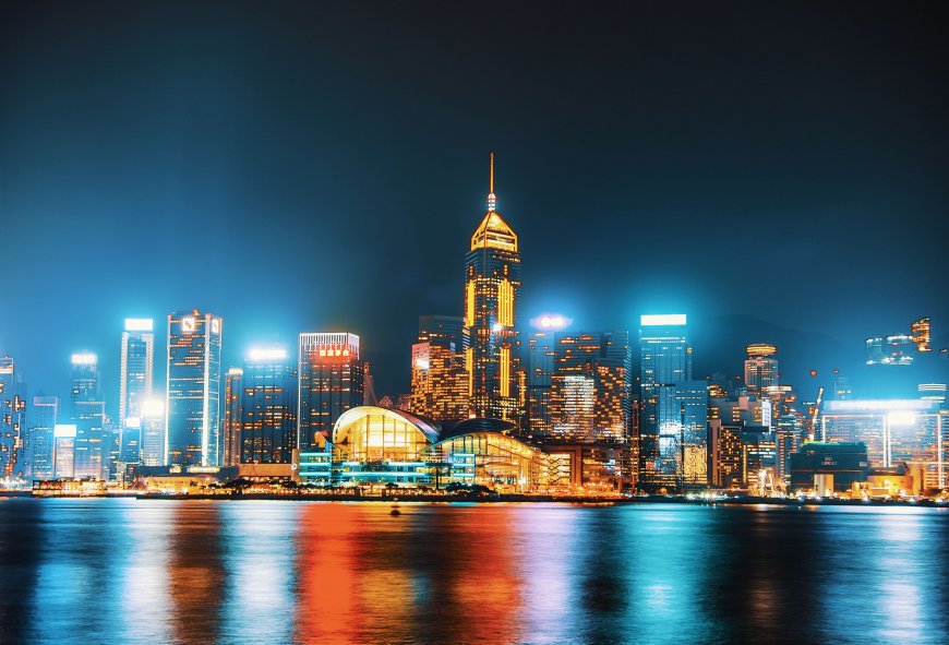 香港维港夜景璀璨蓝金城市建筑电脑壁纸
