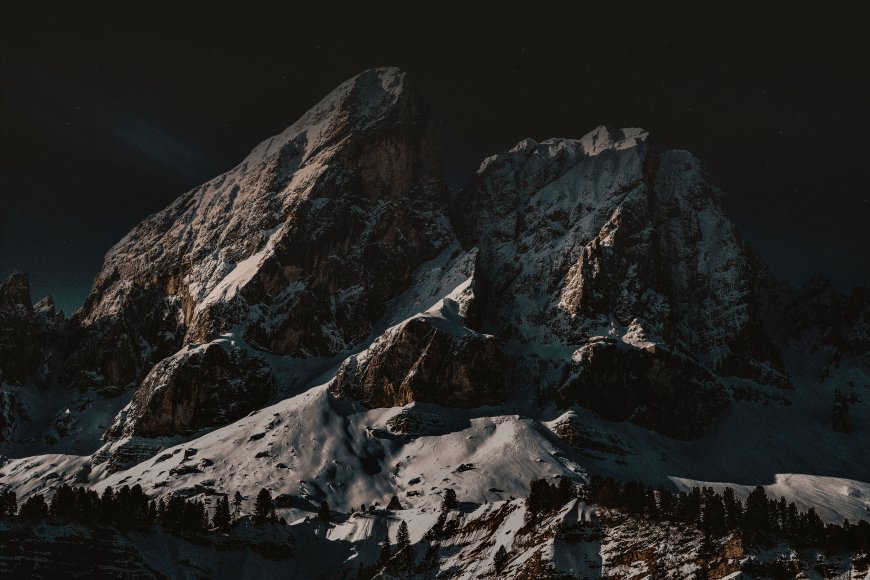 雪山巍峨夜空星辉蓝黑风景电脑壁纸