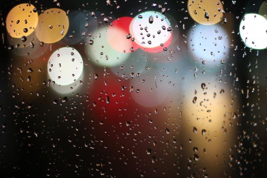 雨夜车窗水珠霓虹光斑暗彩城市风景电脑壁纸