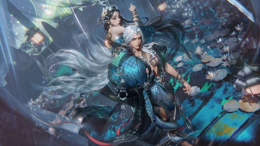 古风双人仙侠青蓝高清奇幻电脑壁纸