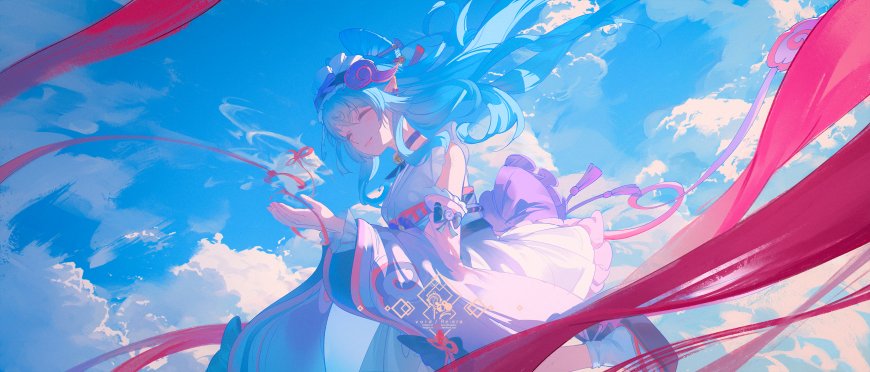 初音未来蓝发飘带粉蓝动漫电脑壁纸