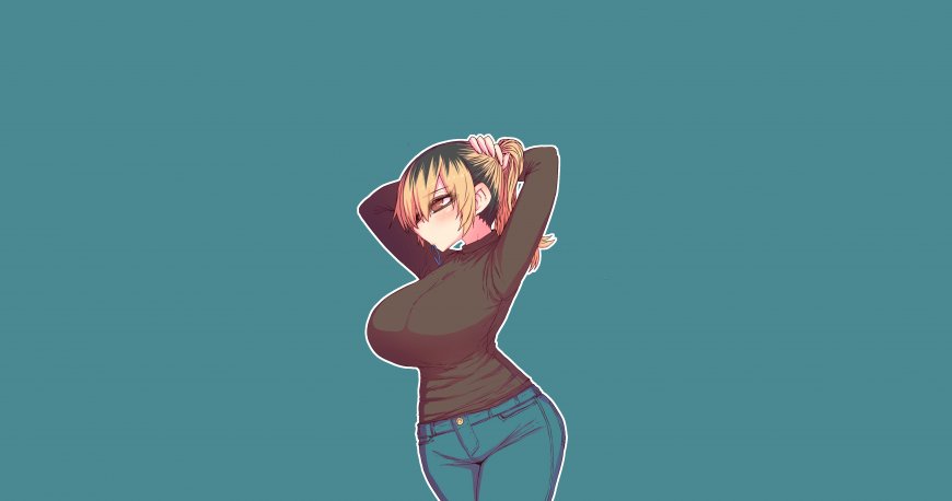 金发双马尾少女扎发侧身青绿动漫电脑壁纸