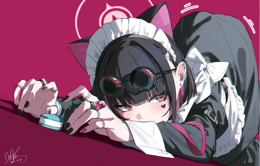 猫耳女仆装黑发少女粉紫动漫电脑壁纸