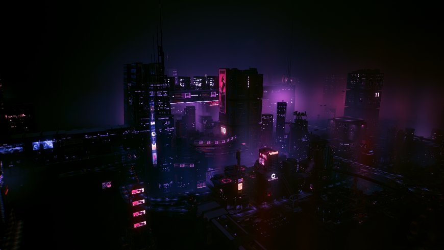 赛博朋克都市霓虹夜景紫蓝科幻电脑壁纸