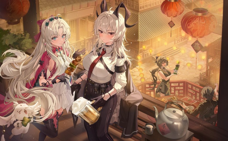明日方舟银灰与夜莺古风街景暖动漫电脑壁纸