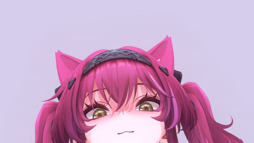 粉色猫耳少女金瞳紫发动漫电脑壁纸