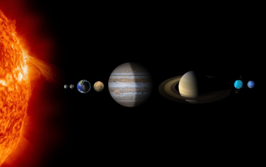 太阳系八大行星排列暗黑太空科幻电脑壁纸