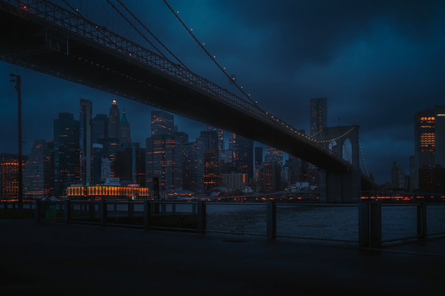 布鲁克林大桥夜景纽约天际线蓝建筑电脑壁纸