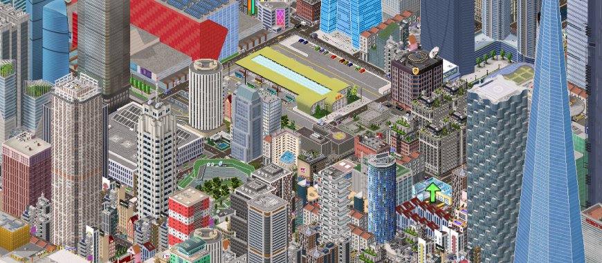 城市建筑群高楼林立蓝灰现代建筑像素风插画电脑壁纸