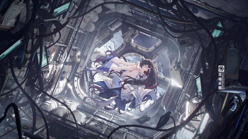 无垠长眠少女漂浮太空舱银灰科幻电脑壁纸