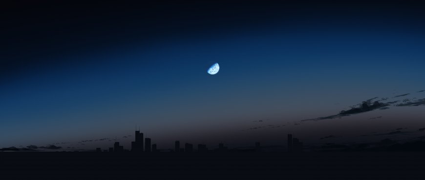 城市剪影地球月夜蓝紫风景电脑壁纸