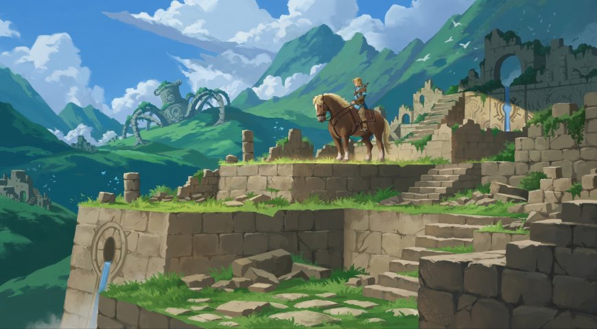 塞尔达传说林克骑马古堡遗迹青动漫电脑壁纸