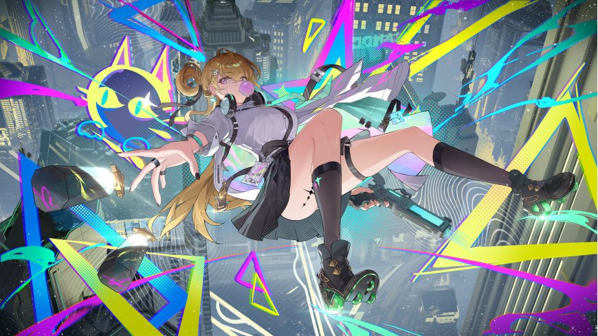 赛博朋克少女双马尾吹泡泡霓虹动漫电脑壁纸