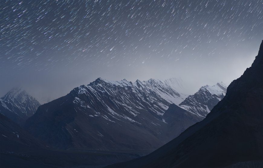 雪山星轨长曝光蓝灰风景电脑壁纸