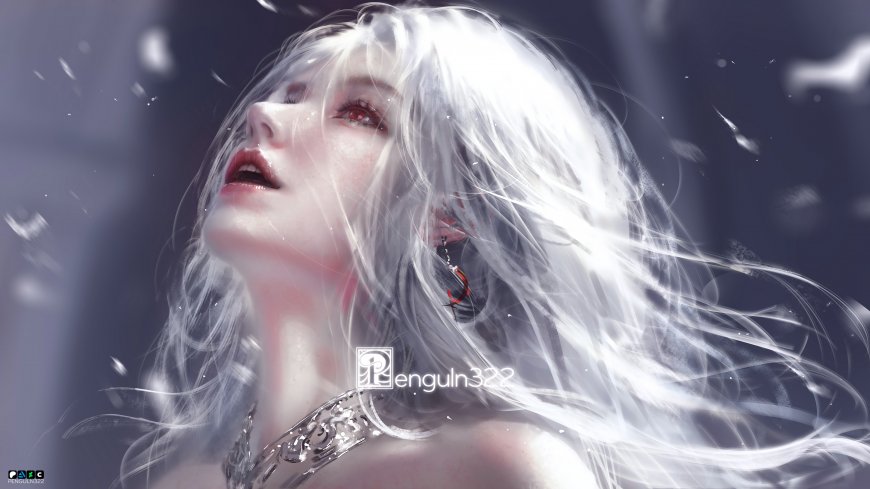 银发红瞳少女仰望微光唯美动漫电脑壁纸