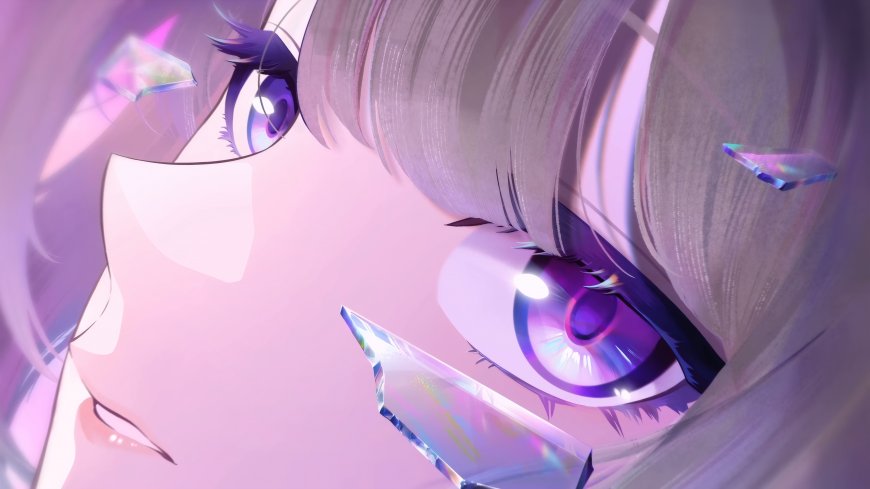 紫发少女碎晶环绕粉紫动漫电脑壁纸
