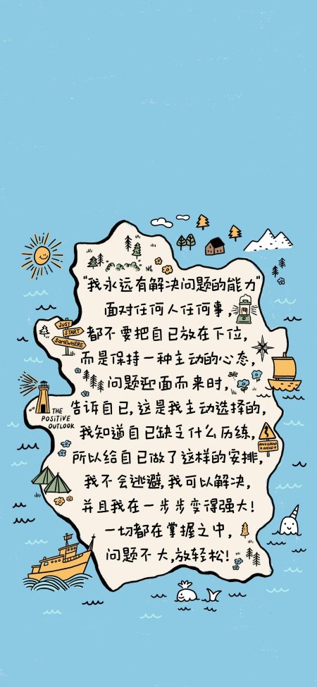手绘地图励志文字蓝白创意插画手机壁纸