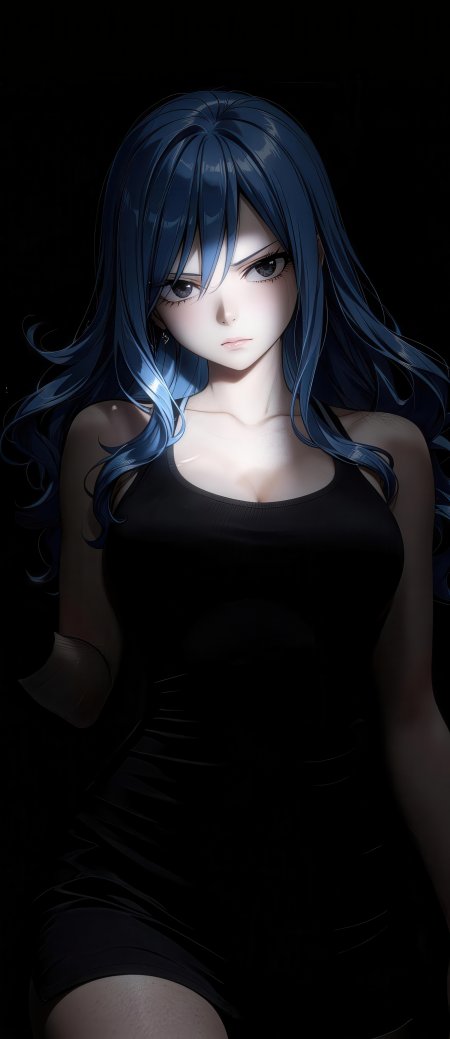 蓝发少女黑裙冷艳暗调动漫手机壁纸