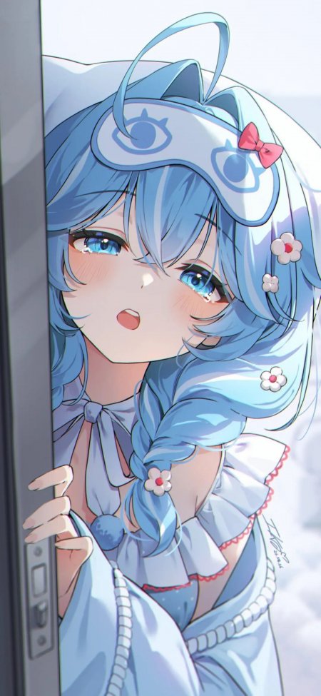 原神芙宁娜蓝发花饰少女蓝白动漫手机壁纸