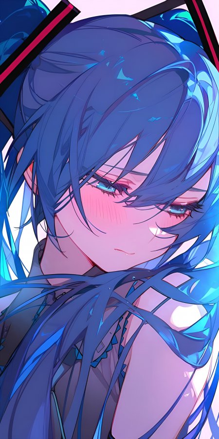 初音未来蓝发粉颊动漫手机壁纸精选