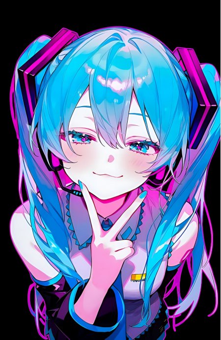 初音未来蓝发双马尾粉紫霓虹动漫手机壁纸