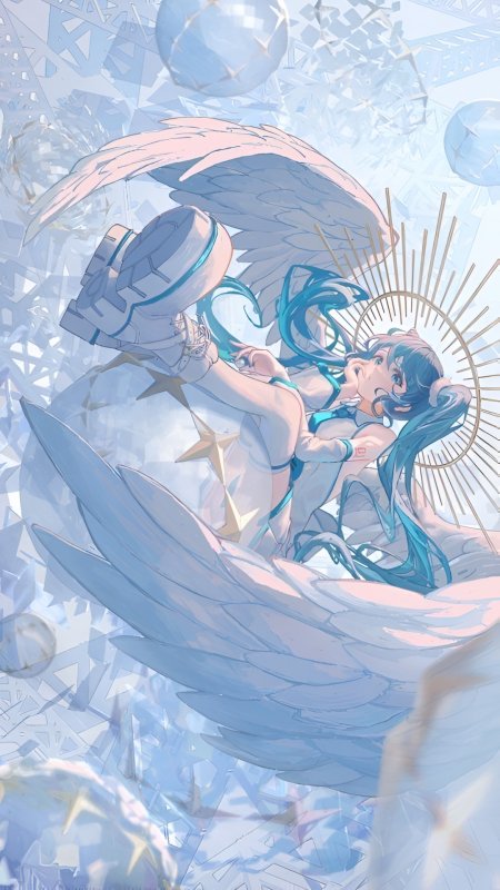 初音未来天使翅膀蓝发少女粉蓝唯美动漫手机壁纸