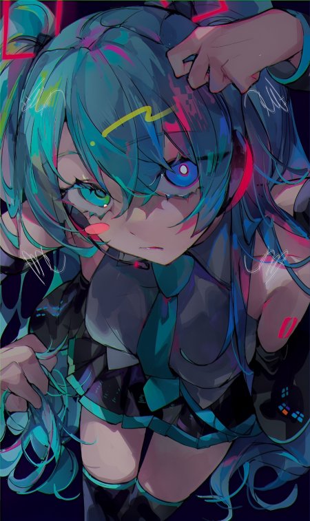 初音未来蓝绿双马尾霓虹赛博动漫手机壁纸