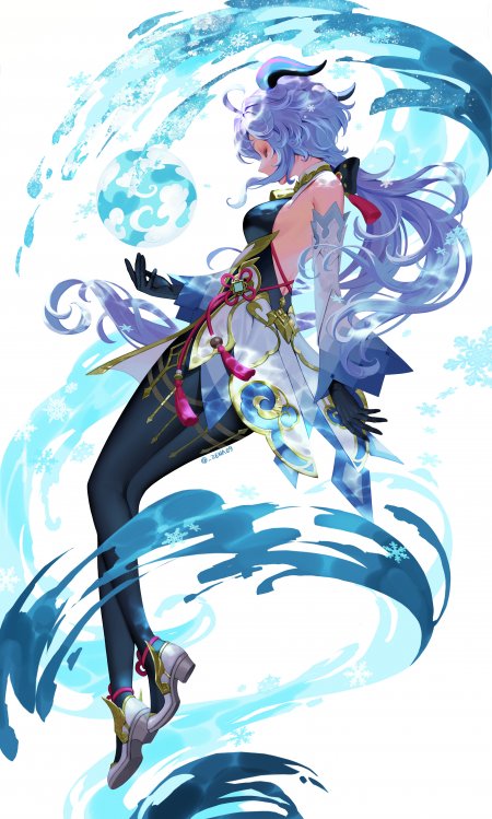 原神甘雨冰元素特效蓝紫动漫手机壁纸