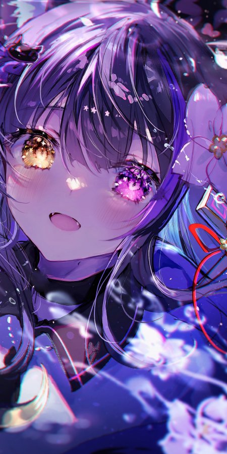 紫发异色瞳少女梦幻紫蓝动漫手机壁纸