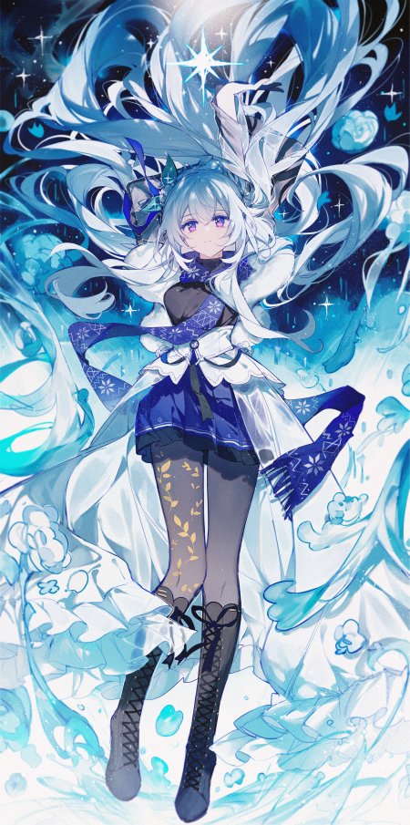 银发紫瞳少女蓝白星辉动漫手机壁纸