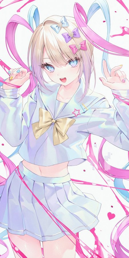 动漫少女蓝眼金蝴蝶结粉紫梦幻动漫手机壁纸