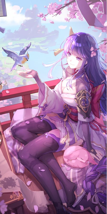 原神雷电将军紫发和风少女粉紫动漫手机壁纸