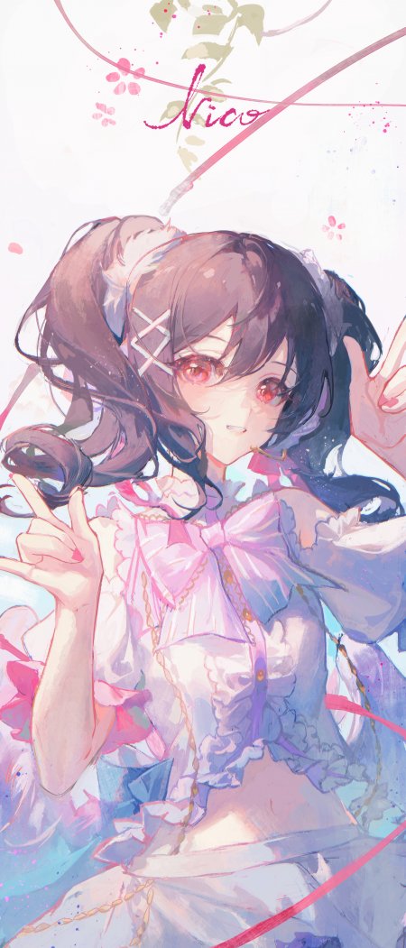 Nico双马尾红瞳少女粉紫梦幻动漫手机壁纸