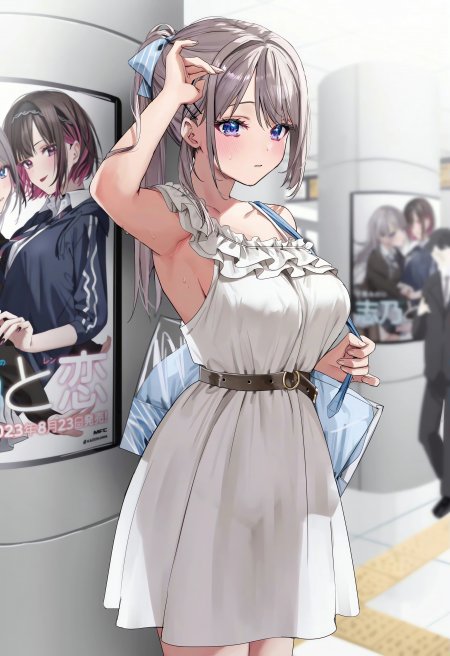 动漫少女灰发蓝眼白裙清新唯美手机壁纸
