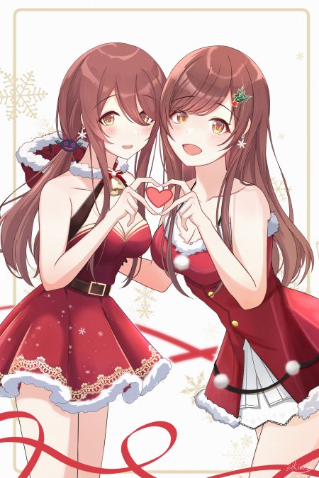 双马尾少女圣诞裙红白配色动漫手机壁纸