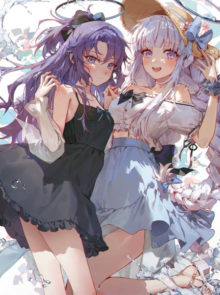 动漫少女双人互动蓝紫清新动漫手机壁纸