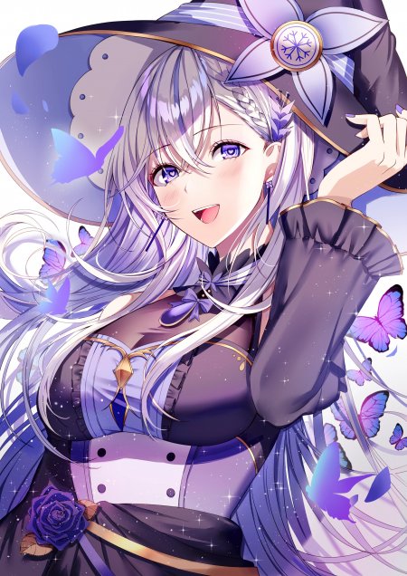 银发魔女紫蝶环绕梦幻紫动漫手机壁纸