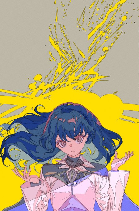 蓝发少女黄焰爆发粉紫动漫手机壁纸